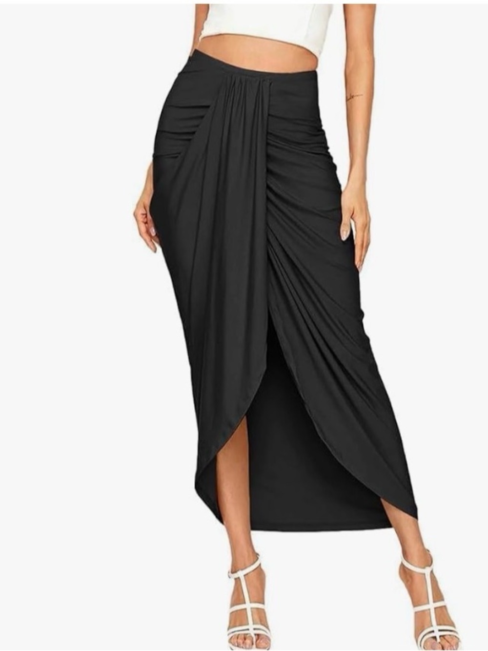SHEIN Black High-Low Draped Tulip Maxi Skirt